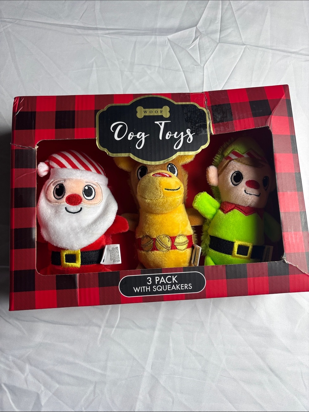 BNIP Woof Dog Toys. 3 pk w/Squeakers